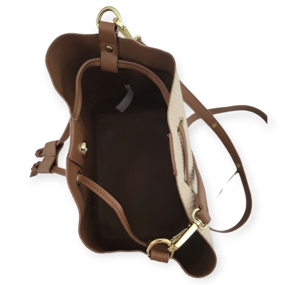 Isaac Mizrahi Tan & Brown Leather Crossbody Bucket Bag - Picture 8 of 9